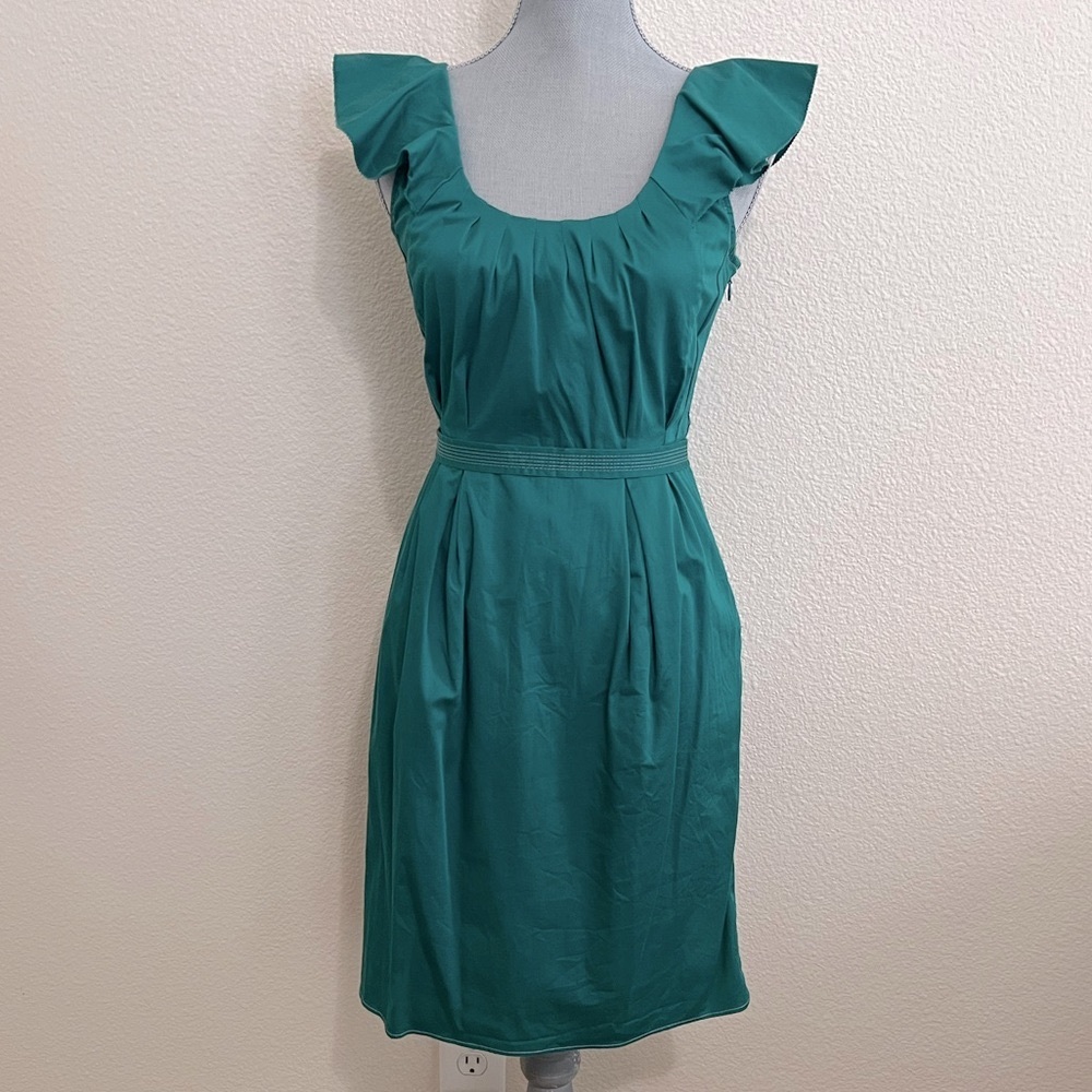 Banana Republic Belted Green Dress with Ruffled Cap-sleeves, Size 0